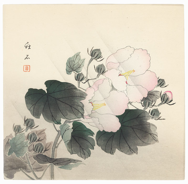 Cotton Roses in Rain by Nagamachi Chikuseki (active circa 1900)