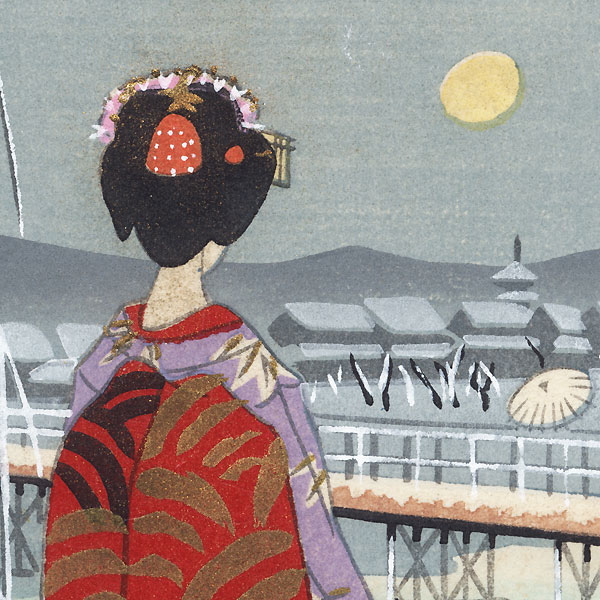 Maiko on a Moonlit Night by Shin-hanga & Modern artist (not read)