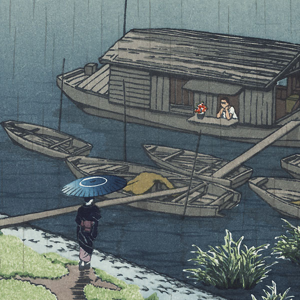 Early Summer Rain, Arakawa, 1932 by Hasui (1883 - 1957)