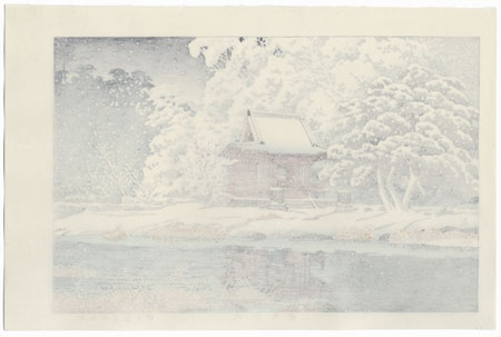 Snow at Inokashira Benten Shrine Precinct (Shato no yuki), 1929 by Hasui (1883 - 1957)