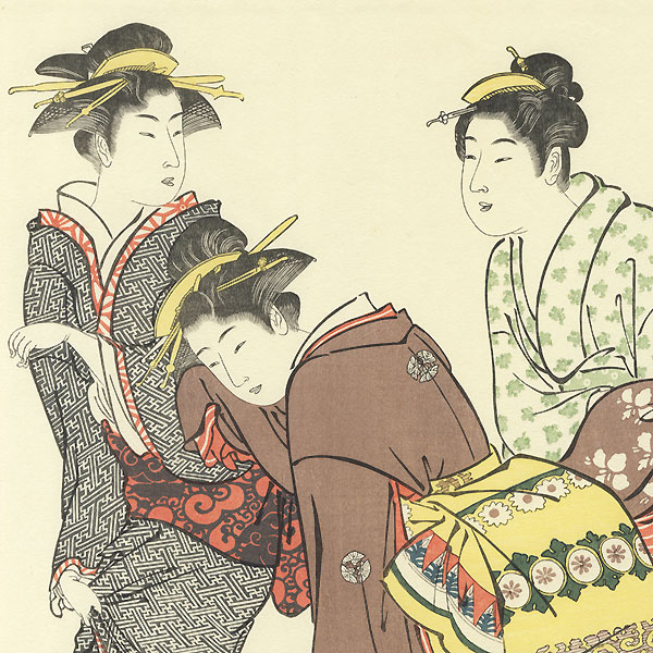 Tachibana Geisha in the Wind by Kiyonaga (1752 - 1815) 
