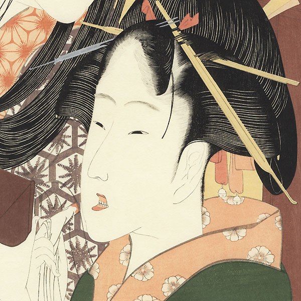 Girl with a Hozuki in her Mouth by Hokusai (1760 - 1849) 