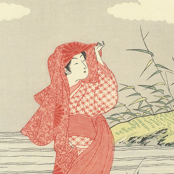 Beauty as Daruma Floating on a Reed by Harunobu (1724 - 1770)