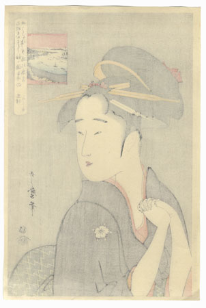 The Geisha Kamekichi of Sode-ga-ura by Utamaro (1750 - 1806)