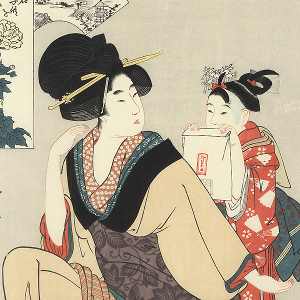 Beauty and Young Attendant by Utamaro (1750 - 1806)
