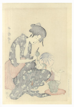 Beauty Peeling Fruit  by Utamaro (1750 - 1806)
