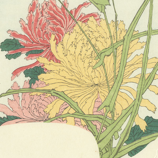 Chrysanthemums and Full Moon Fan Print by Hokusai (1760 - 1849)