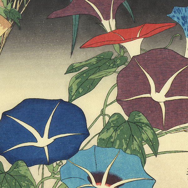 Morning Glories and Cricket Fan Print by Hiroshige (1797 - 1858)
