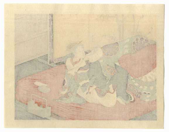 Courtesan Blowing Smoke in Man's Face by Harunobu (1724 - 1770)