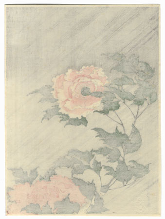 Peonies in Rain by Masayoshi (1761 - 1824)