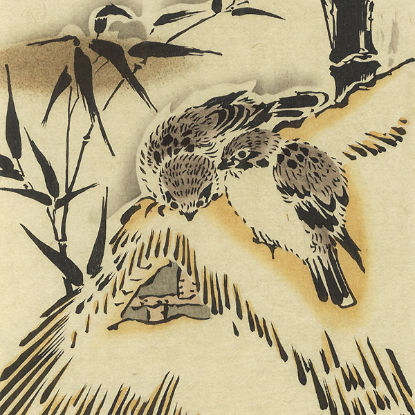 Sparrows in Winter by Masanobu (circa 1686 - 1764)