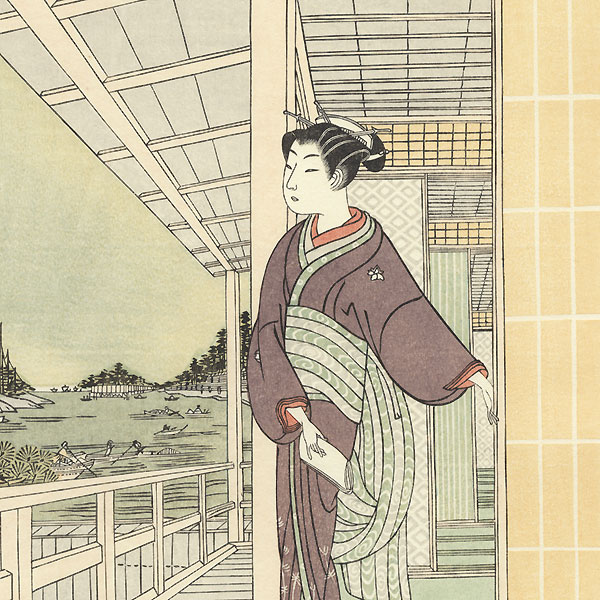 Beauty on a Verandah Watching Geese by Harunobu (1724 - 1770)