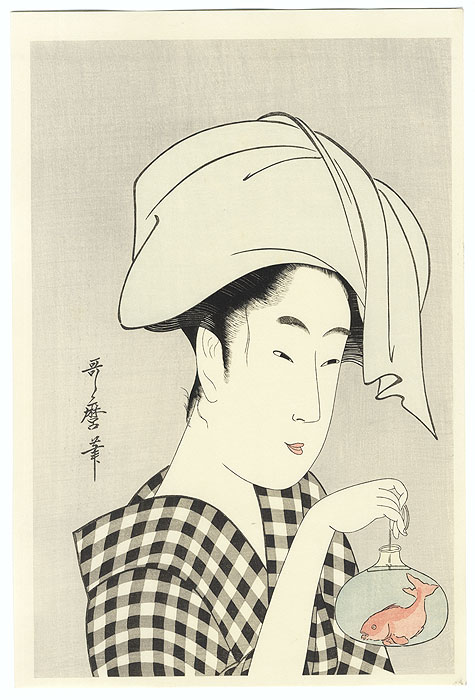 Beauty with a Goldfish by Utamaro (1750 - 1806)