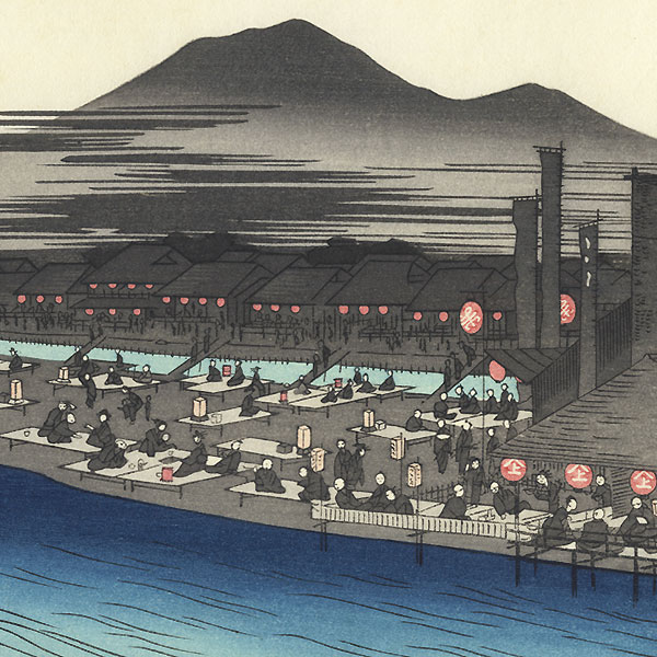 Enjoying the Cool of Evening on the Riverbed at Shijo by Hiroshige (1797 - 1858) 
