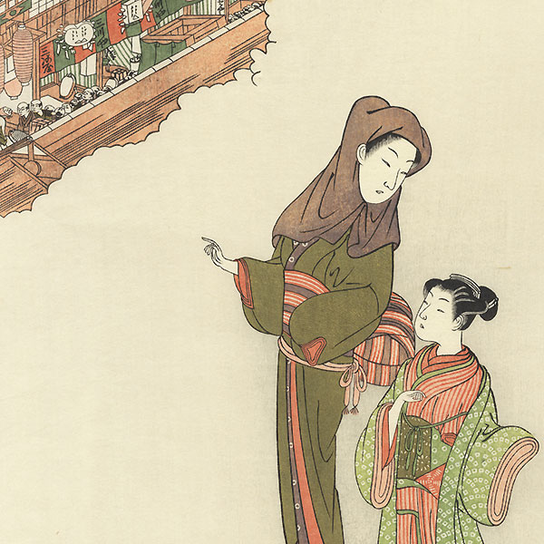 Beauty and Young Girl Strolling by Harunobu (1724 - 1770)
