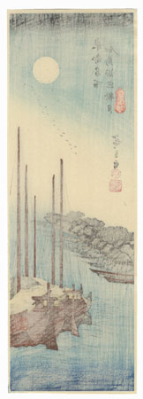 Misty Moonlight on the Sea at Tsukuda Island by Hiroshige (1797 - 1858) 
