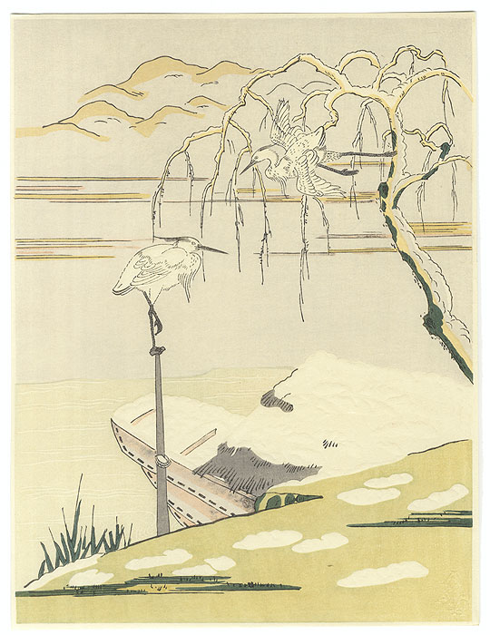 White Herons in Snow by Harunobu (1724 - 1770)