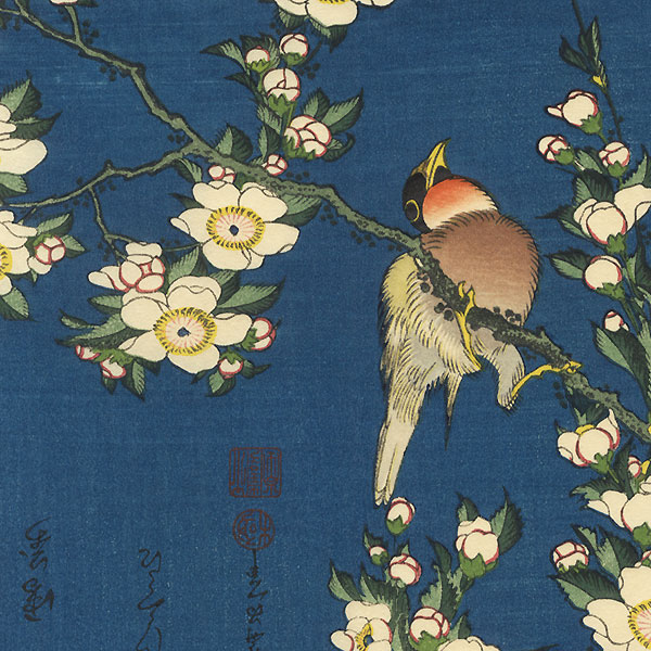 Bullfinch and Weeping Cherry by Hokusai (1760 - 1849)