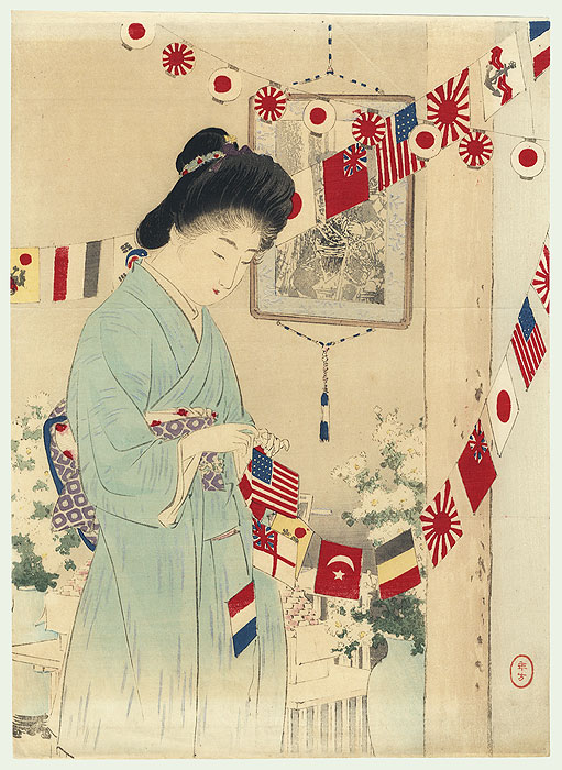 Flags of All Nations Kuchi-e Print, 1904 by Toshikata (1866 - 1908)