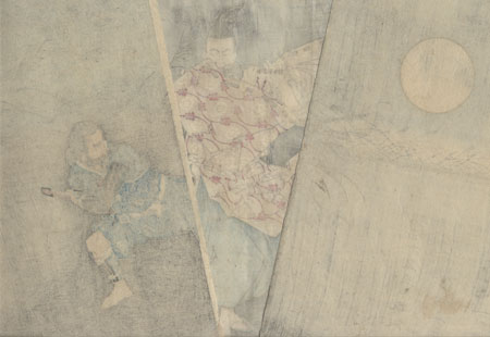 Fujiwara Playing the Flute by Moonlight by Yoshitoshi (1839 - 1892)