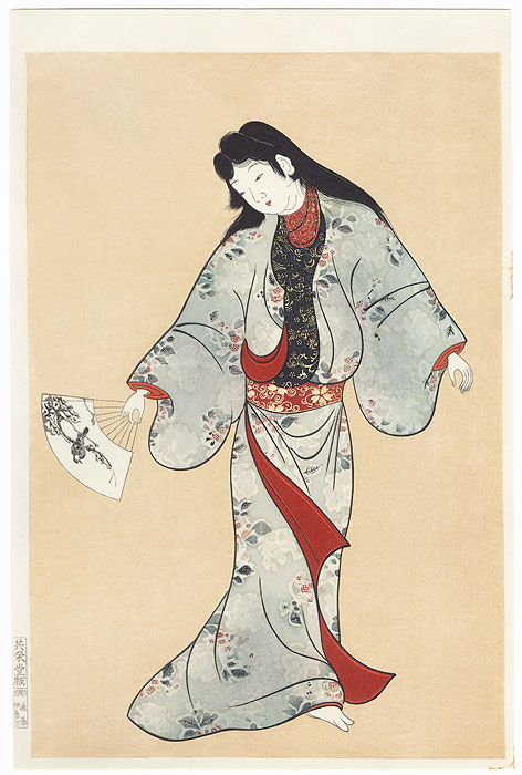 Dancing Beauty with a Fan by Edo era artist (unsigned)