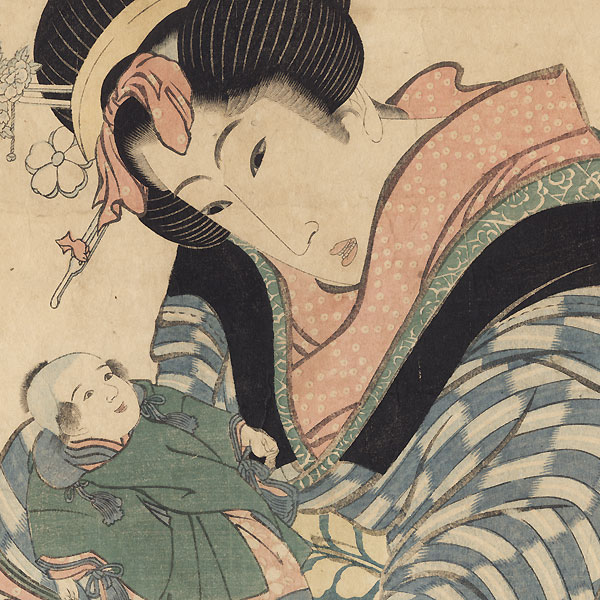 Beauty Holding a Doll Kakemono by Eizan (1787 - 1867)
