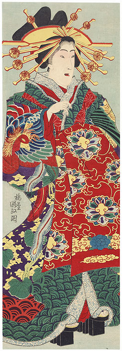 Courtesan with Phoenix Kimono Kakemono by Kunisada III (1848 - 1920)