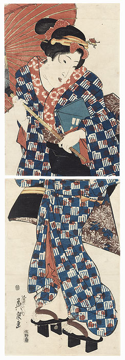 Beauty with an Umbrella Kakemono, circa 1843 - 1845 by Eisen (1790 - 1848)
