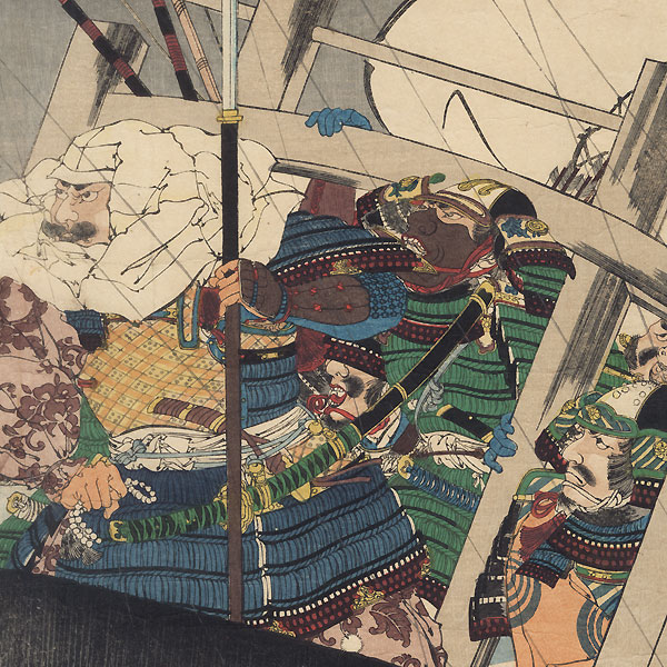 Yoshitsune and His Men Encountering Severe Winds at Daimotsu Bay, circa 1897 by Shusei (active circa 1890s)