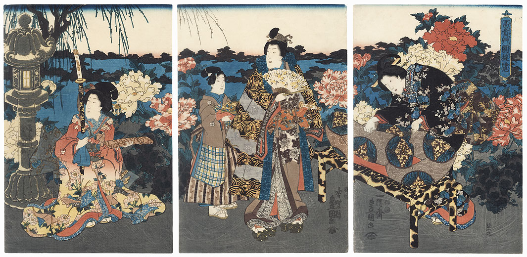 Visiting the Peony Garden, 1847 - 1852 by Toyokuni III/Kunisada (1786 - 1864)