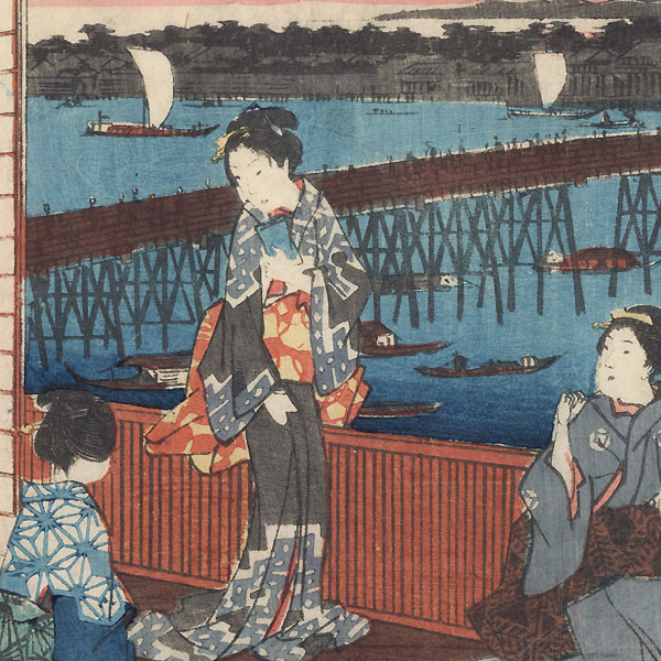 Restaurant with a Distant View of Ryogoku Bridge, 1858 by Hiroshige (1797 - 1858)