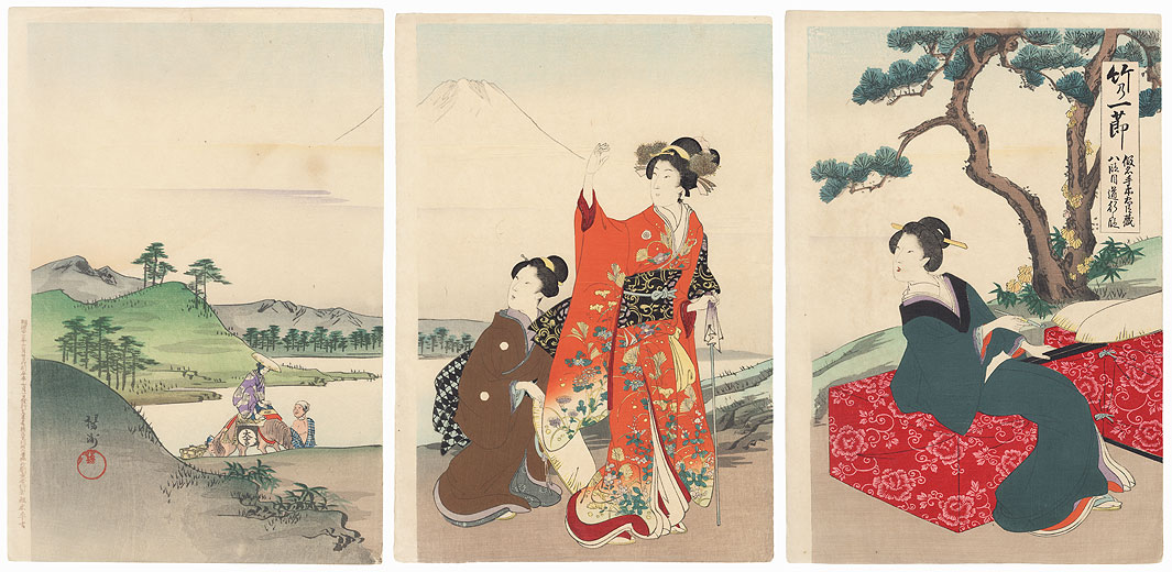 Travelers Pausing to Rest by Chikanobu (1838 - 1912)