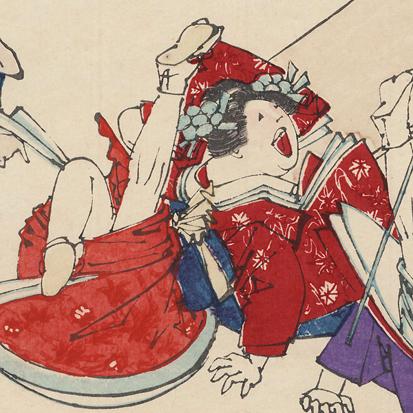 The 47 Ronin, Act 8: Tonase and Konami Fall off a Bench by Yoshitoshi (1839 - 1892)