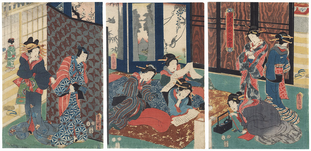 A Fashionable Parody of the Comparison of Lovers on a Rainy Night, 1857 by Toyokuni III/Kunisada (1786 - 1864)