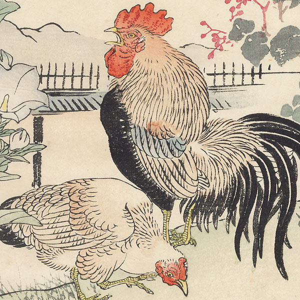 Rooster and Hen by Kono Bairei (1844 - 1895)