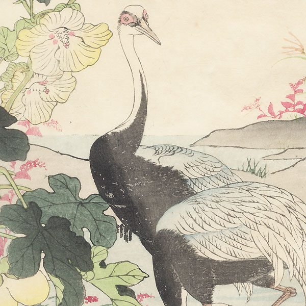 Cranes and Cotton Rose by Kono Bairei (1844 - 1895)