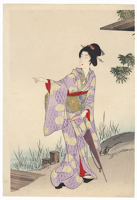 Beauty at the Water's Edge by Meiji era artist (unsigned)