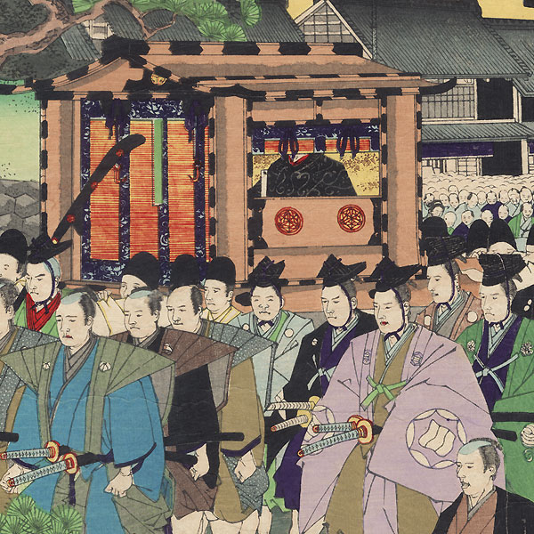 A Procession of Feudal Lords Visiting the Temple at Ueno by Chikanobu (1838 - 1912)