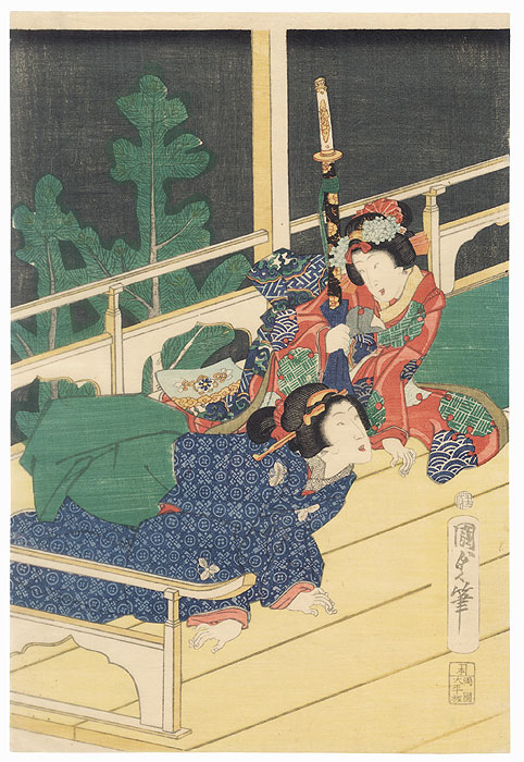 Beauties on a Verandah, 1865 by Kunisada II (1823 - 1880)