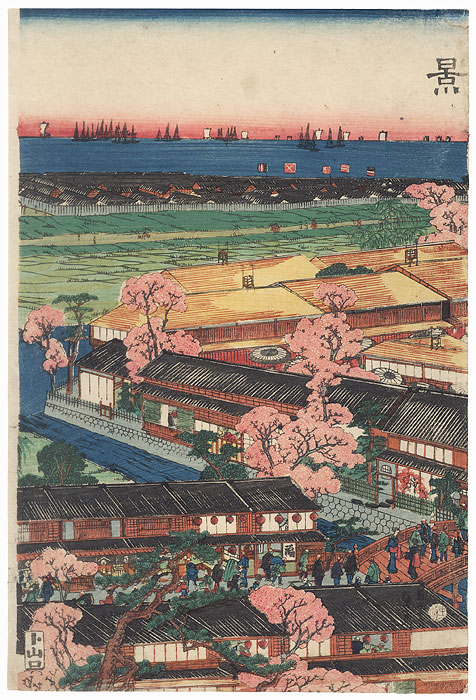 View of the Yokohama Pleasure Quarters of Kanagawa at Cherry Blossom Time, 1860 by Sadahide (1807 - 1873)