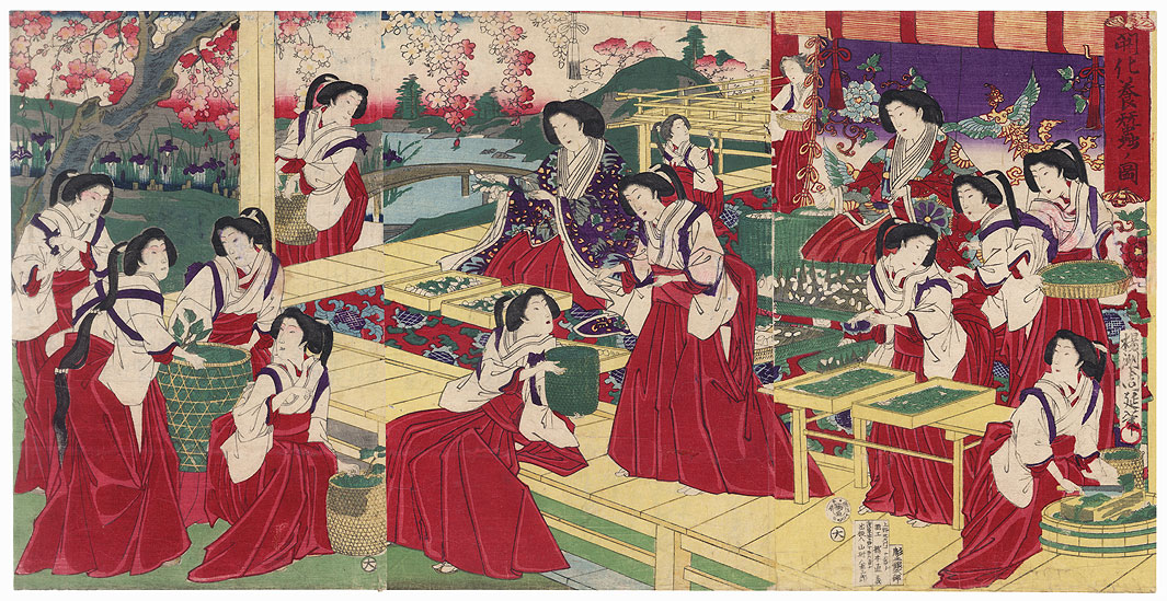 Illustration of Sericulture, 1879 by Chikanobu (1838 - 1912)