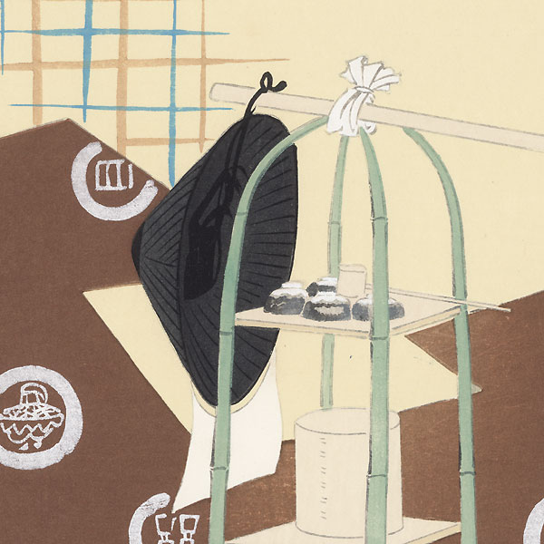 Vendor's Yoke and Herons in Flight by Shin-hanga & Modern artist (unsigned)