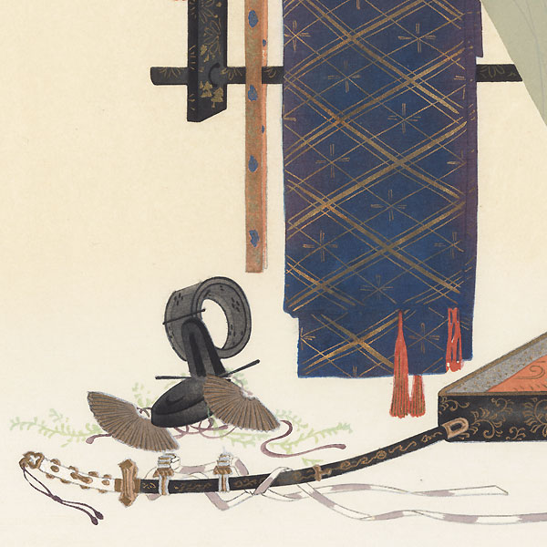 Obi, Court Cap, Sword, and Autumn Grasses by Shin-hanga & Modern artist (unsigned)