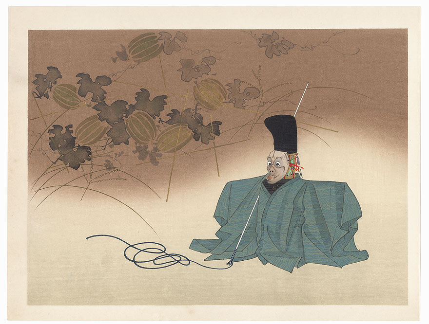 Noh Mask and Melons and Vines by Shin-hanga & Modern artist (unsigned)