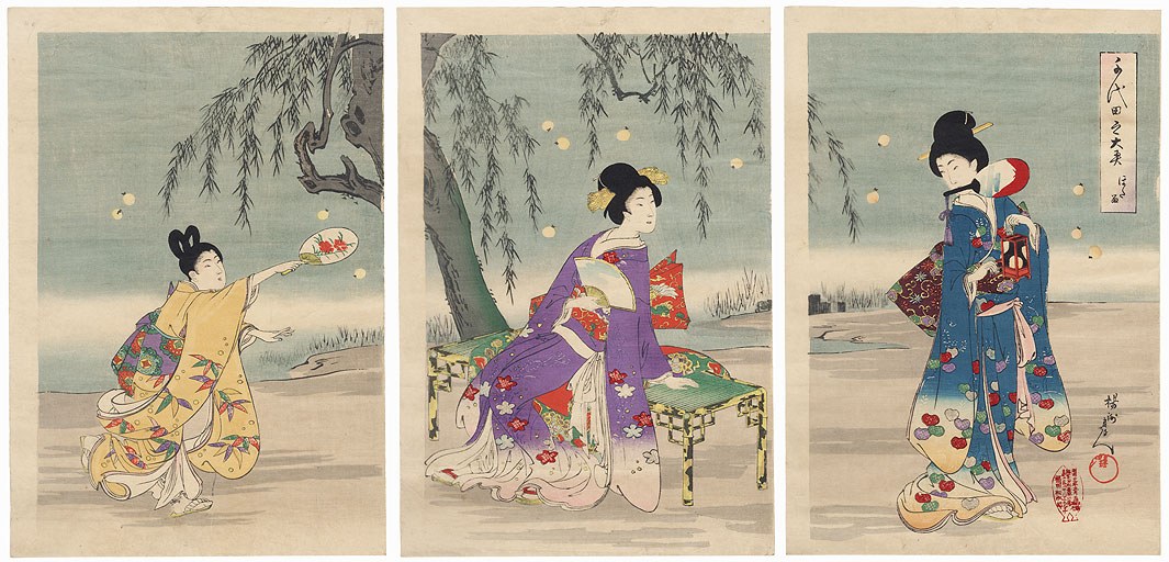 Catching Fireflies by Chikanobu (1838 - 1912)