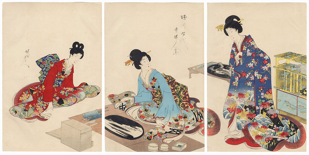 Creating Bonseki by Chikanobu (1838 - 1912)
