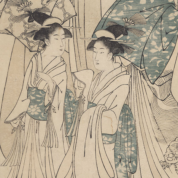 Courtesans and Kamuro Strolling by Eishi (1756 - 1829)