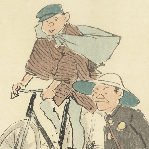 Bicyclist and Man in Uniform by Asai Chu (1856 - 1907)