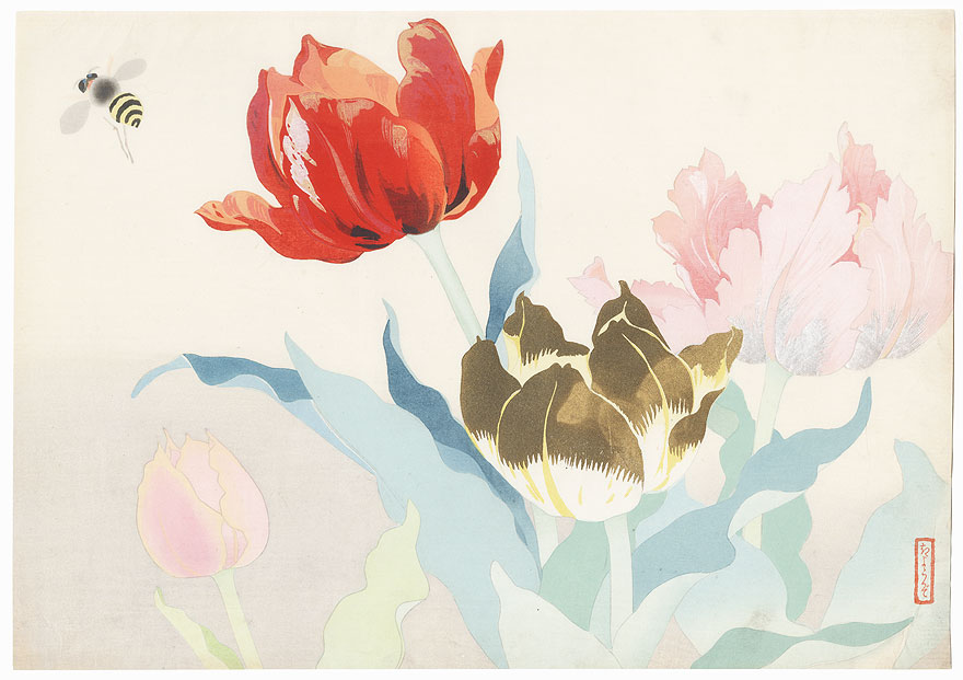 Tulips and Bee, circa 1925 - 1935 by Endo Kyozo (1897 - 1970)