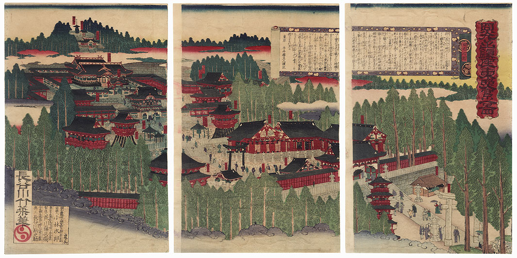 Panoramic Map of Toshogu Shrine in Nikko, 1881 by Hasegawa Chikuyo (active circa 1870s - 1880s)